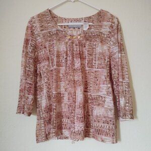 PETITE XL ALFRED DUNNER PINK V NECK GEOMETRIC JEWEL SHEER BLOUSE TOP WOMEN'S